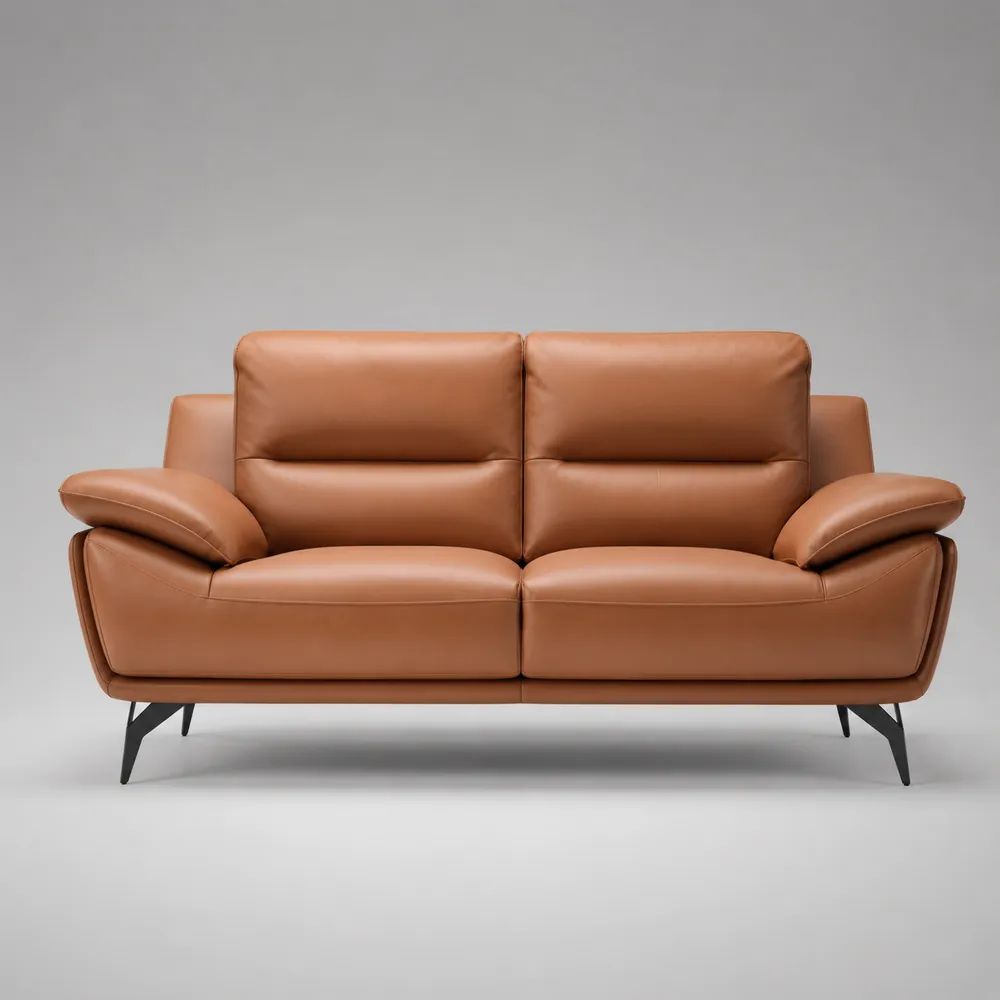 Divano rettangolare 2 posti in pelle sintetica PU marrone cognac, 190 × 90 × 90 cm