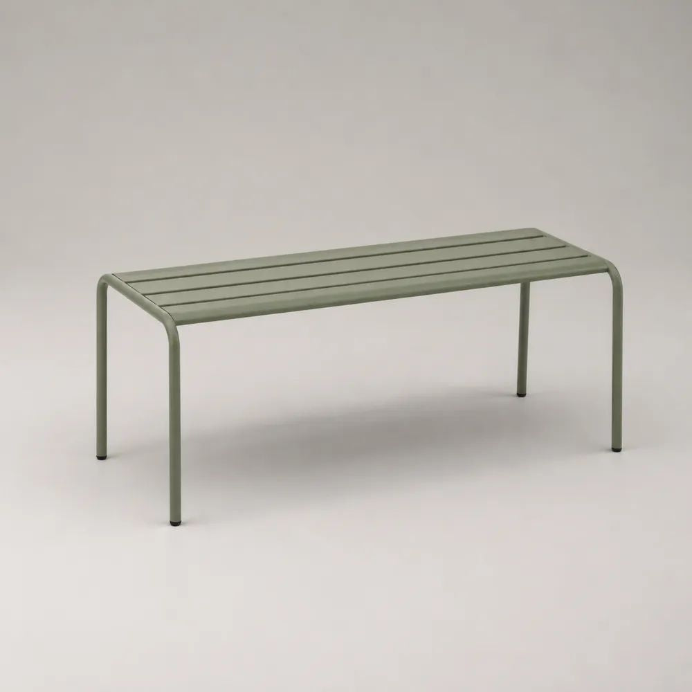 Panca da giardino per esterni a 2 posti in acciaio verde salvia, 120 x 40 x 45 cm