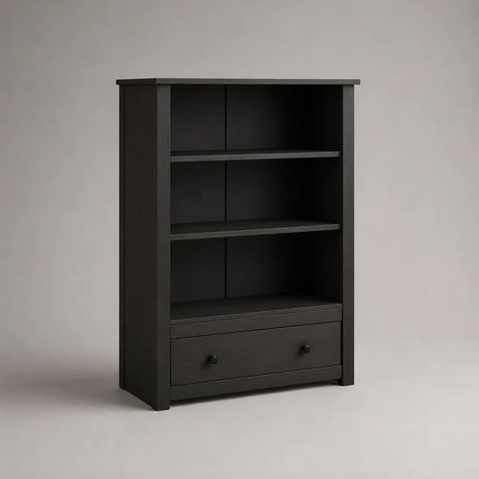 Libreria nera in legno con 3 vani e cassetto, 80 × 30 × 120 cm