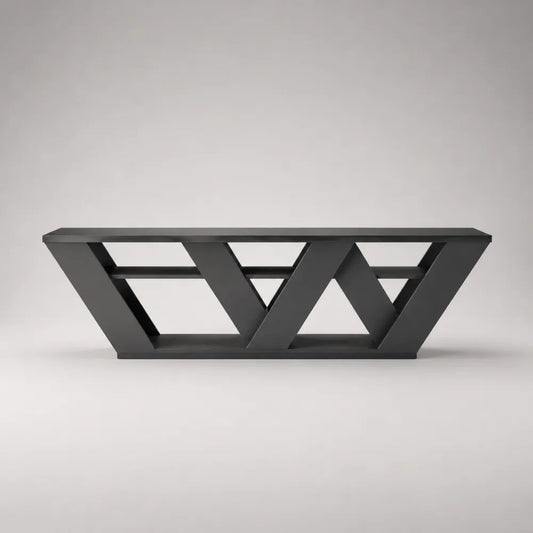 Mobile porta TV in legno con struttura geometrica, nero opaco, 180 x 40 x 60 cm