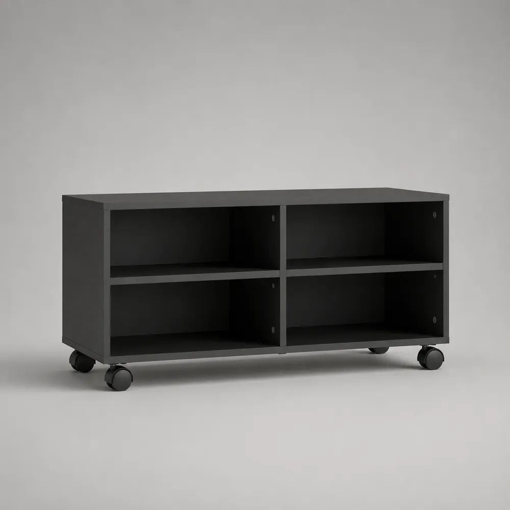 Mobile porta TV con ruote e 4 vani in legno nero, 100 x 40 x 55 cm