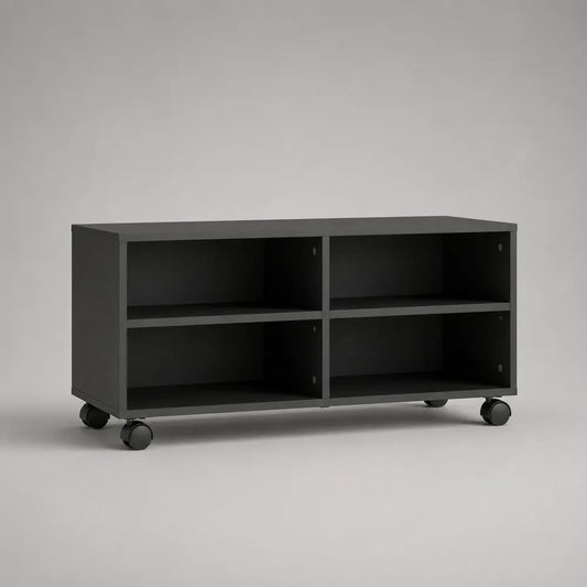 Mobile porta TV con ruote e 4 vani in legno nero, 100 x 40 x 55 cm