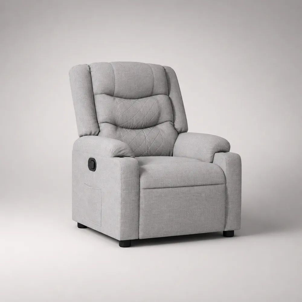 Poltrona reclinabile manuale in tessuto grigio chiaro con schienale alto, 90 × 95 × 105 cm