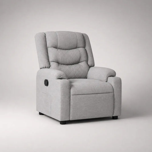 Poltrona reclinabile manuale in tessuto grigio chiaro con schienale alto, 90 × 95 × 105 cm