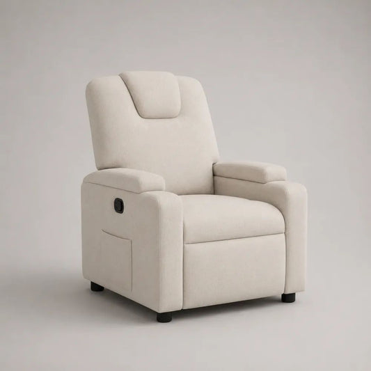 Poltrona reclinabile manuale in tessuto bouclé avorio, 76 x 88 x 96 cm