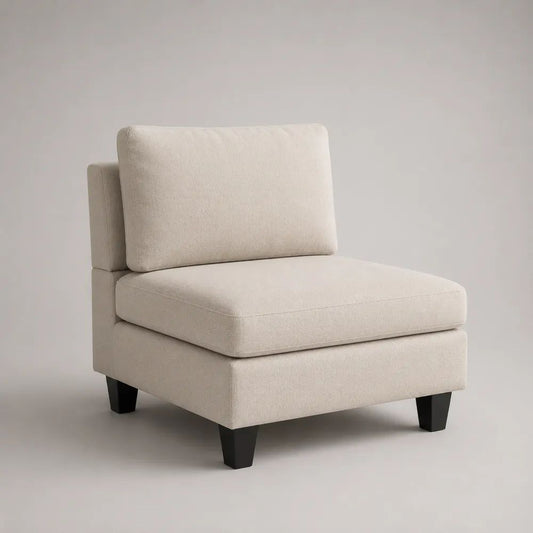 Poltrona senza braccioli a 1 posto in tessuto bouclé bianco crema con gambe nere, 80 × 82 × 85 cm