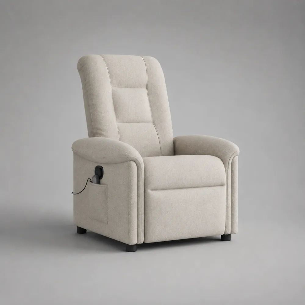 Poltrona relax elettrica reclinabile in tessuto beige con schienale alto, 74 x 90 x 105 cm