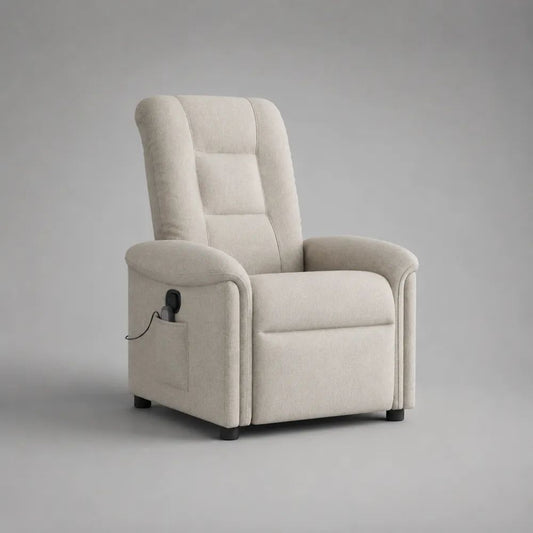 Poltrona relax elettrica reclinabile in tessuto beige con schienale alto, 74 x 90 x 105 cm