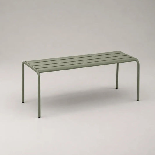 Panca da giardino per esterni a 2 posti in acciaio verde salvia, 120 x 40 x 45 cm