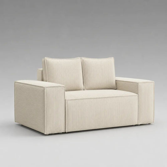 Divano rettangolare 2 posti in velluto a coste di poliestere crema, 160 x 90 x 85 cm