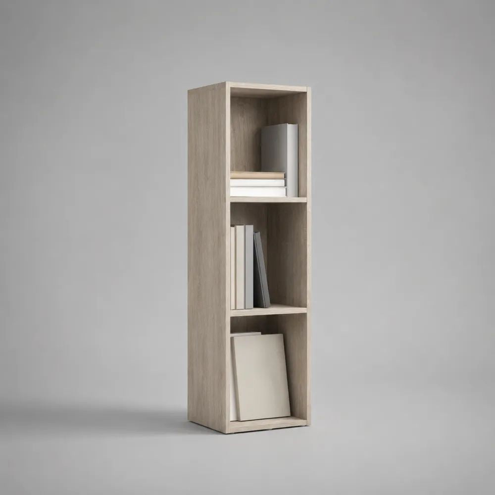Libreria stretta rettangolare a 3 vani in pannello truciolare, rovere chiaro, 30 × 24 × 120 cm