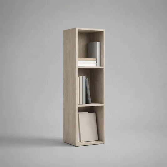 Libreria stretta rettangolare a 3 vani in pannello truciolare, rovere chiaro, 30 × 24 × 120 cm