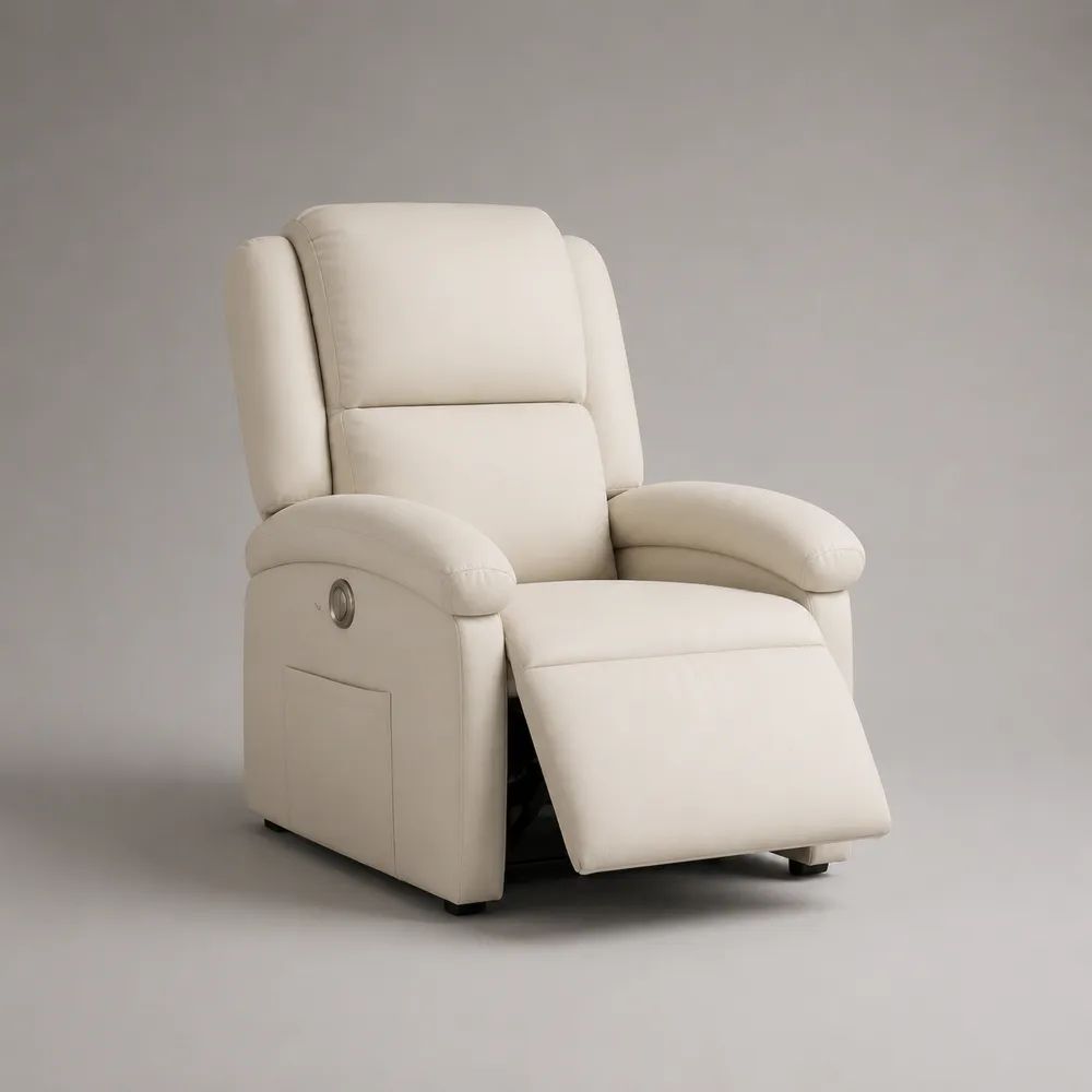 Poltrona reclinabile elettrica in pelle sintetica crema con schienale alto, 90 x 95 x 105 cm